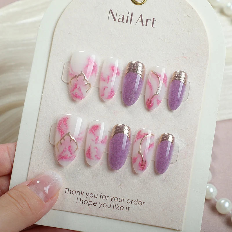 Press-On Nails Marble Design Peel & Stick Reusable