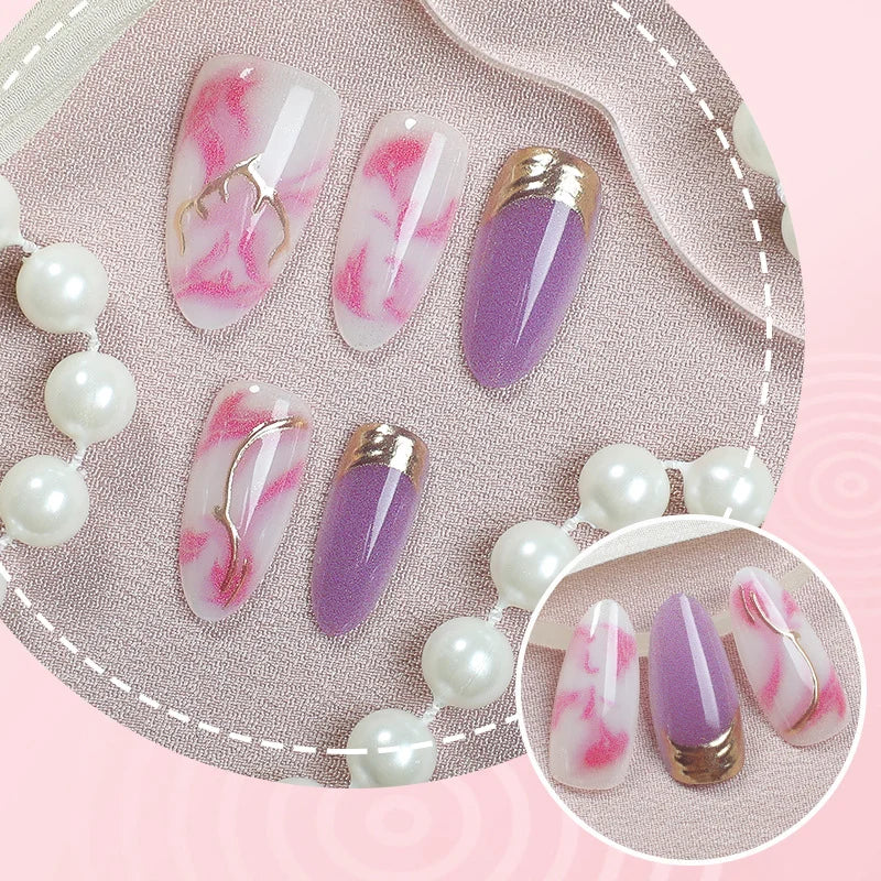 Press-On Nails Marble Design Peel & Stick Reusable