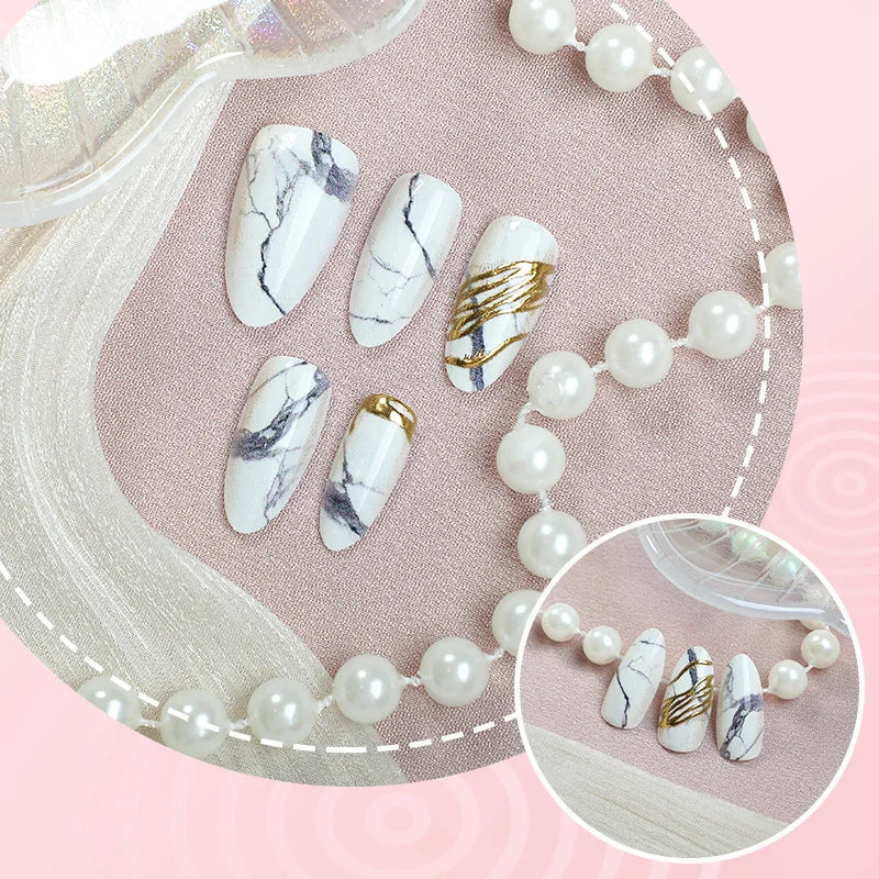 Press-On Nails Marble With Gold Accents & Self-Adhesive