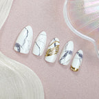 Press-On Nails Marble With Gold Accents & Self-Adhesive