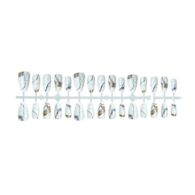 Press-On Nails Marble With Gold Accents & Self-Adhesive