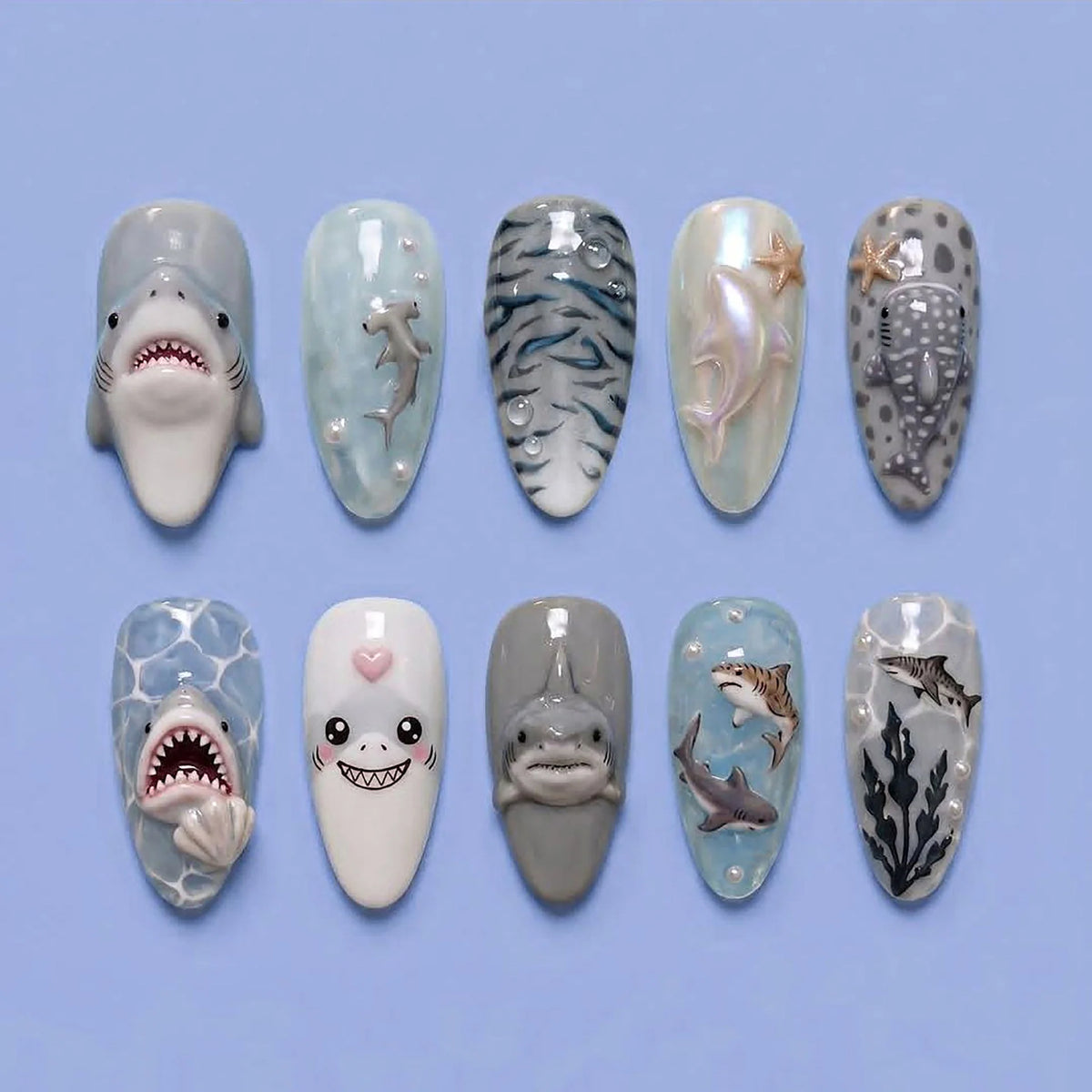 Press-On Nails Marine Life Design Set of 10
