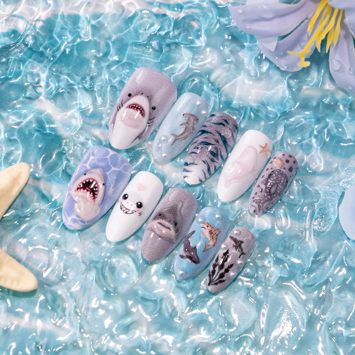 Press-On Nails Marine Life Design Set of 10