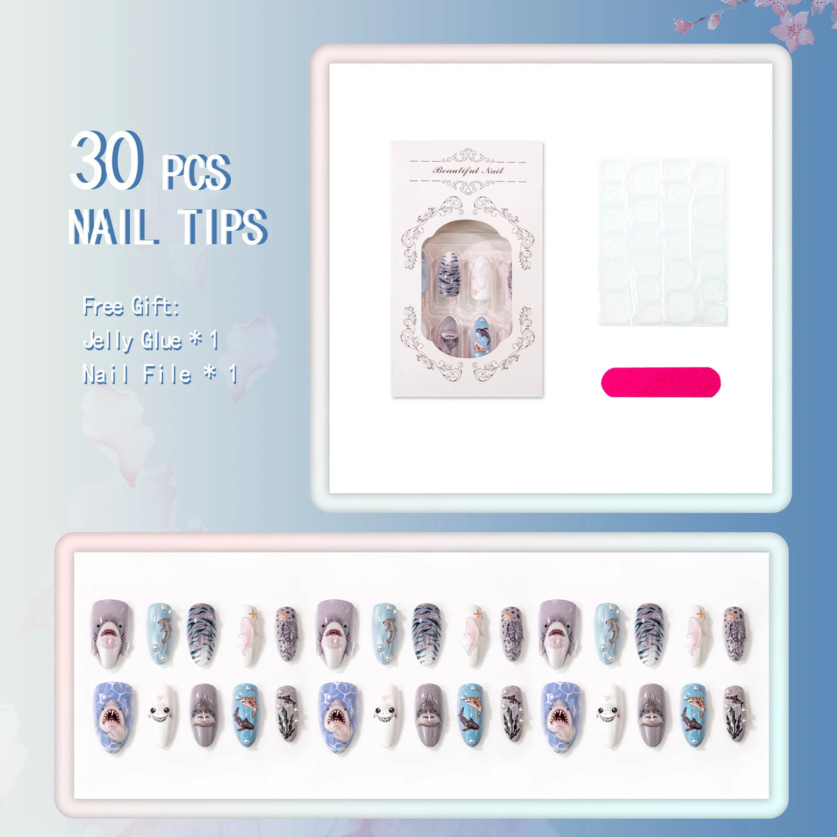Press-On Nails Marine Life Design Set of 10
