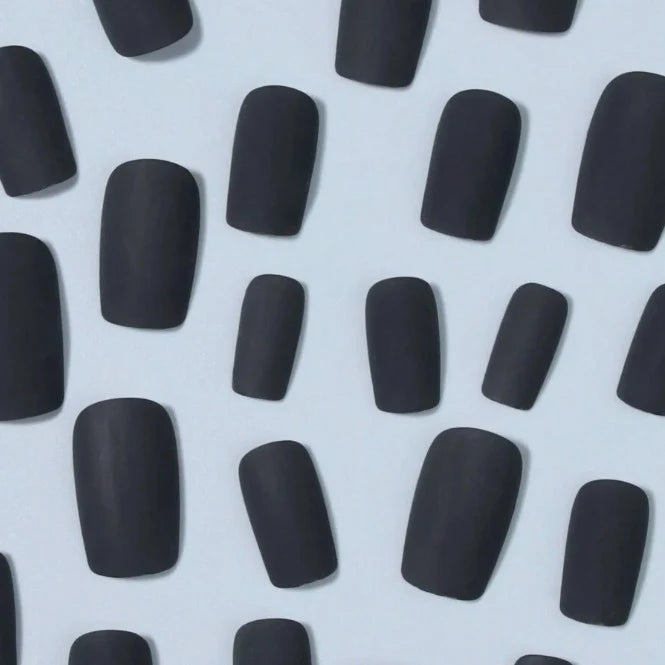 Press-On Nails Matte Black Pre-Applied Adhesive Set of 24