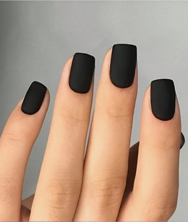 Press-On Nails Matte Black Pre-Applied Adhesive Set of 24