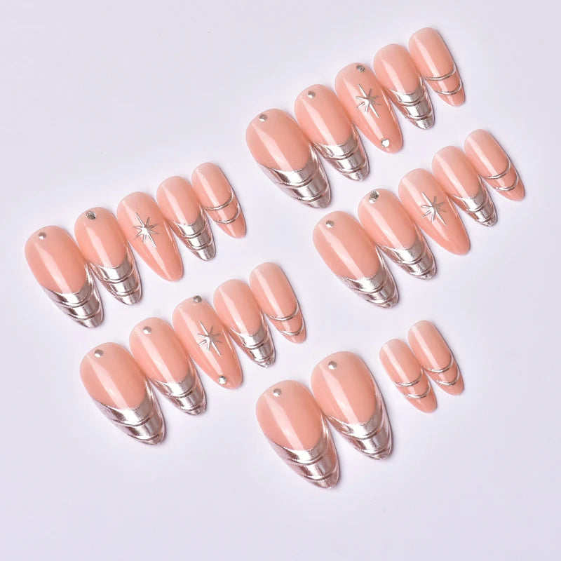 Press-On Nails Metallic Accent & Nude Base Reusable