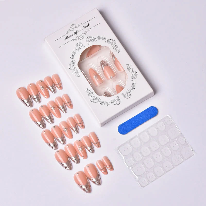 Press-On Nails Metallic Accent & Nude Base Reusable