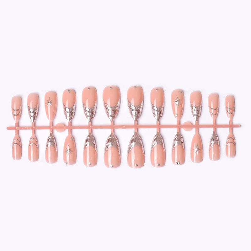 Press-On Nails Metallic Accent & Nude Base Reusable