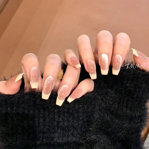Press-On Nails Milk Yellow Glossy & Long-Lasting Easy Application