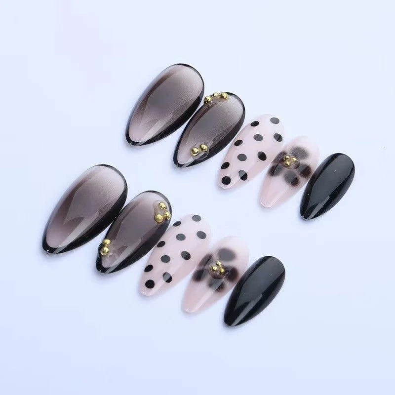 Press-On Nails Mixed Designs Gold Accents & Polka Dots Reusable
