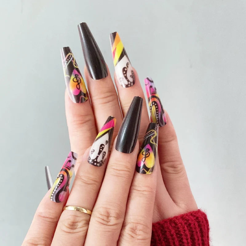 Press-On Nails Music-Inspired Almond Shape Self-Adhesive