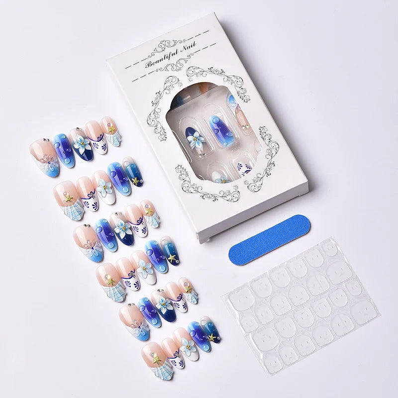 Press-On Nails Ocean-Inspired Reusable Easy Application