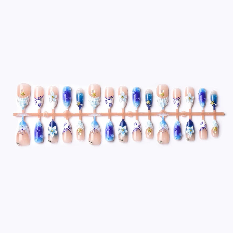 Press-On Nails Ocean-Inspired Reusable Easy Application