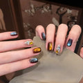 Press-On Nails Ombre Gradient Metallic Accents Long-Lasting