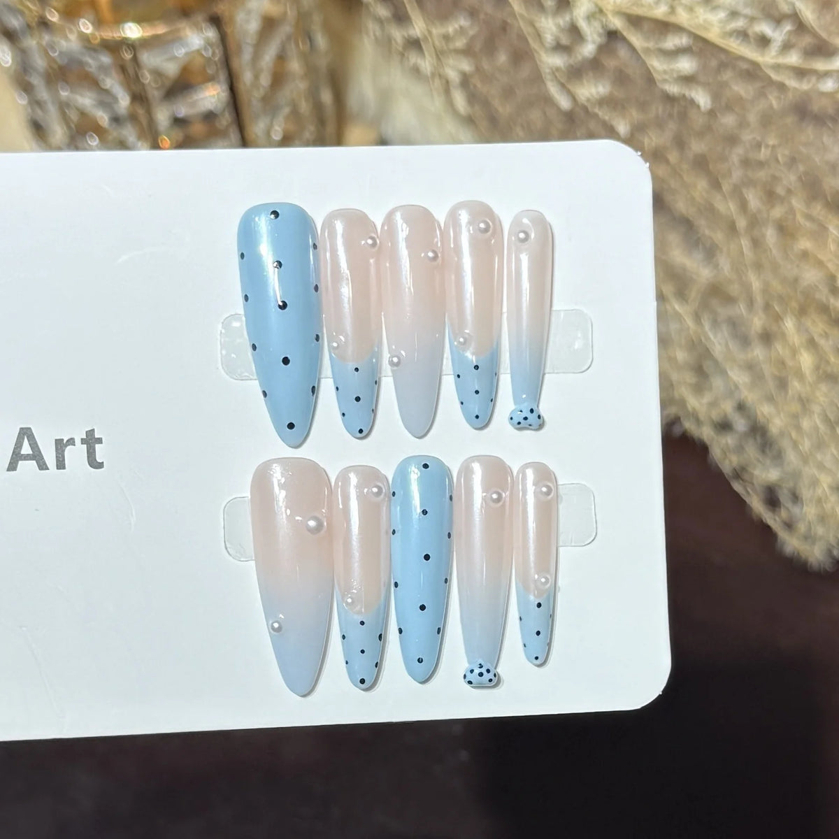 Press-On Nails Ombre Gradient & Polka Dot Mixed Lengths