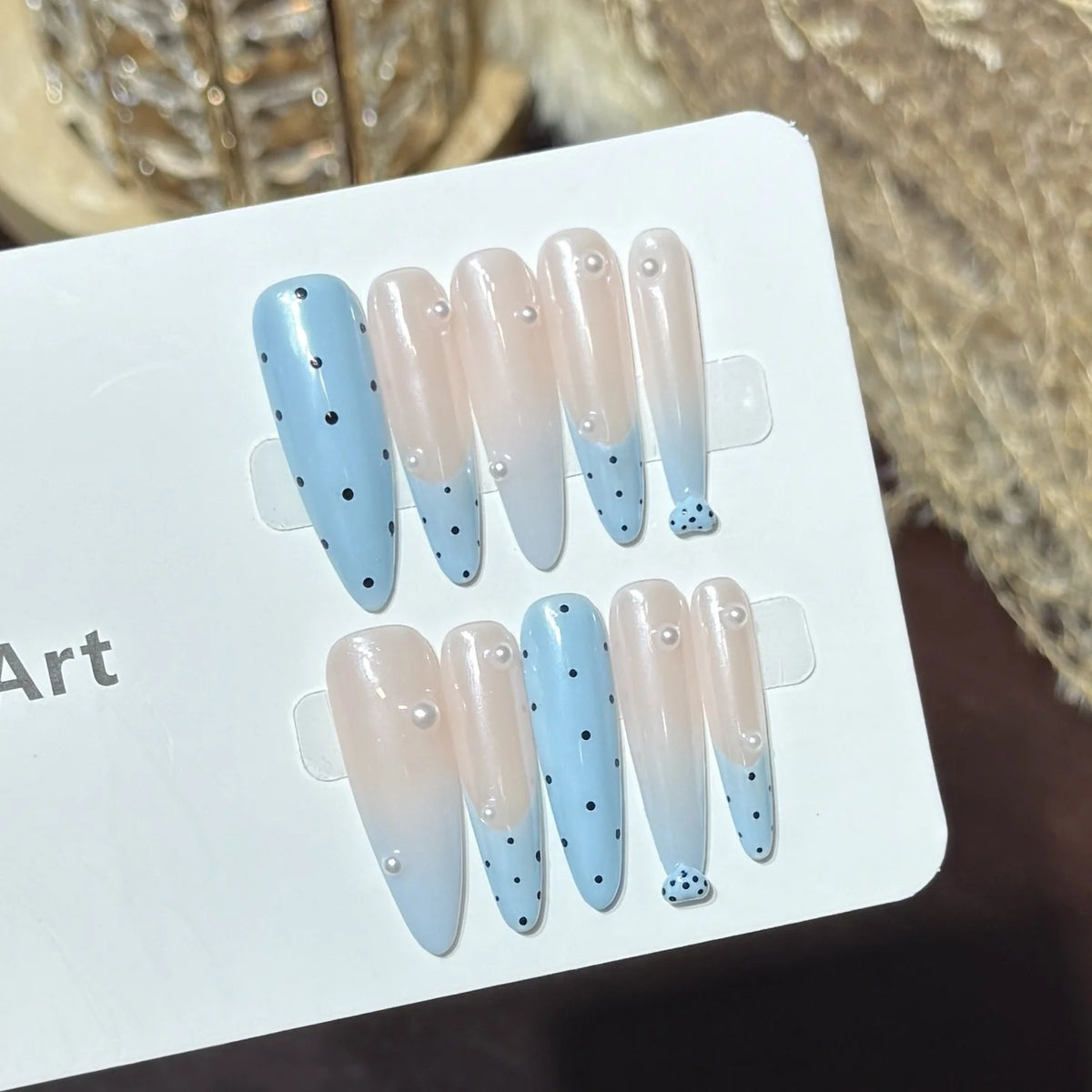 Press-On Nails Ombre Gradient & Polka Dot Mixed Lengths