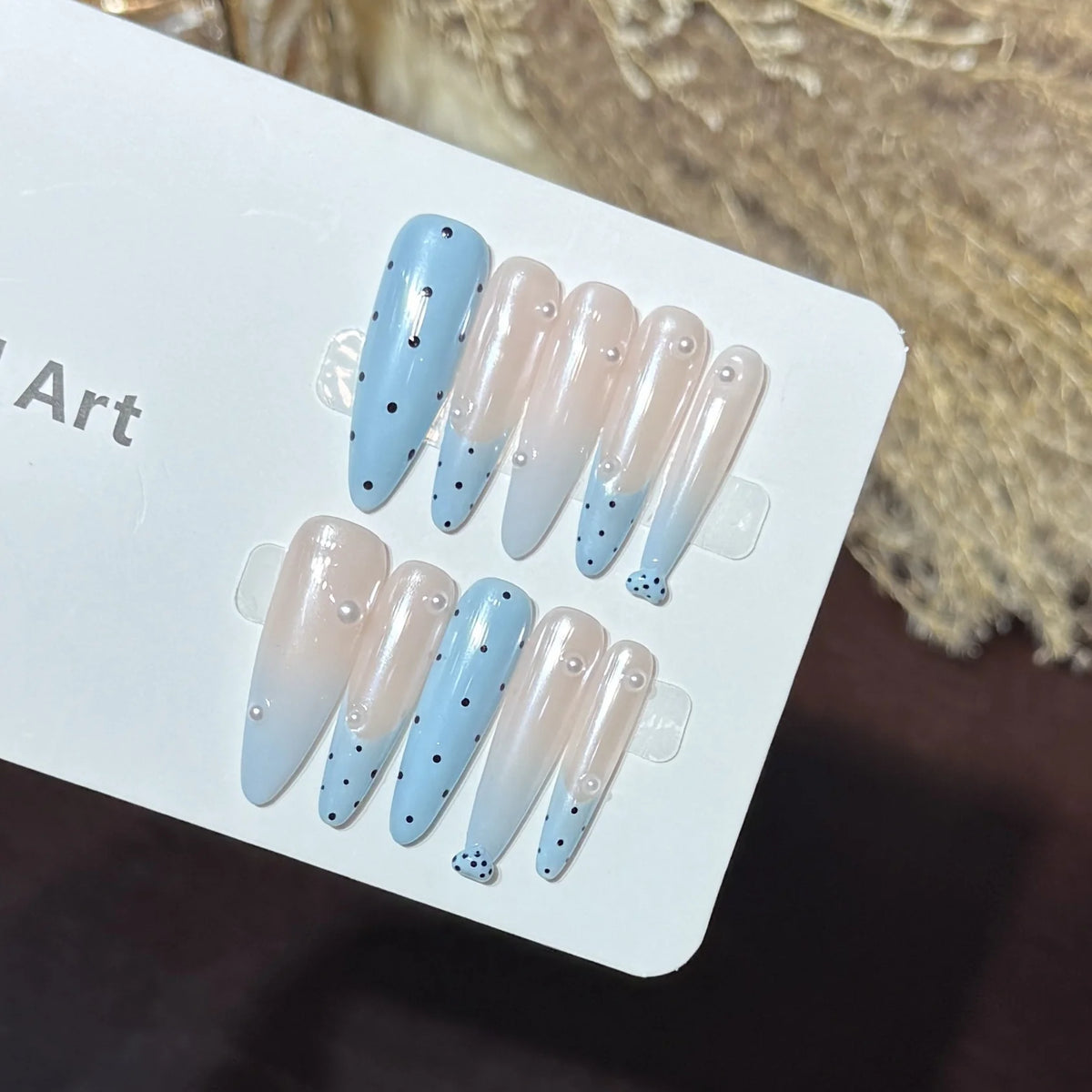 Press-On Nails Ombre Gradient & Polka Dot Mixed Lengths