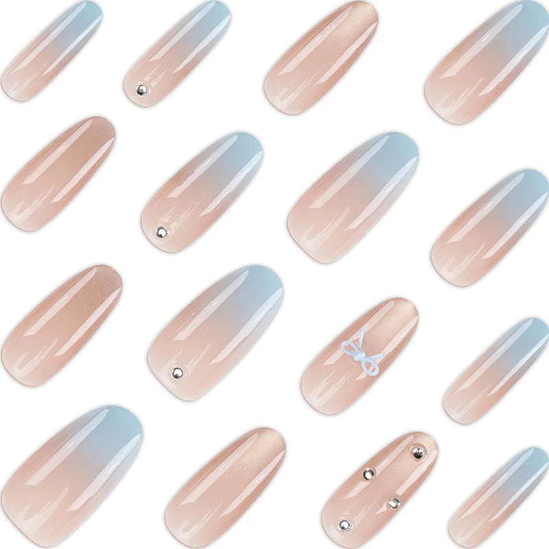 Press-On Nails Ombre Jeweled & Bow Reusable