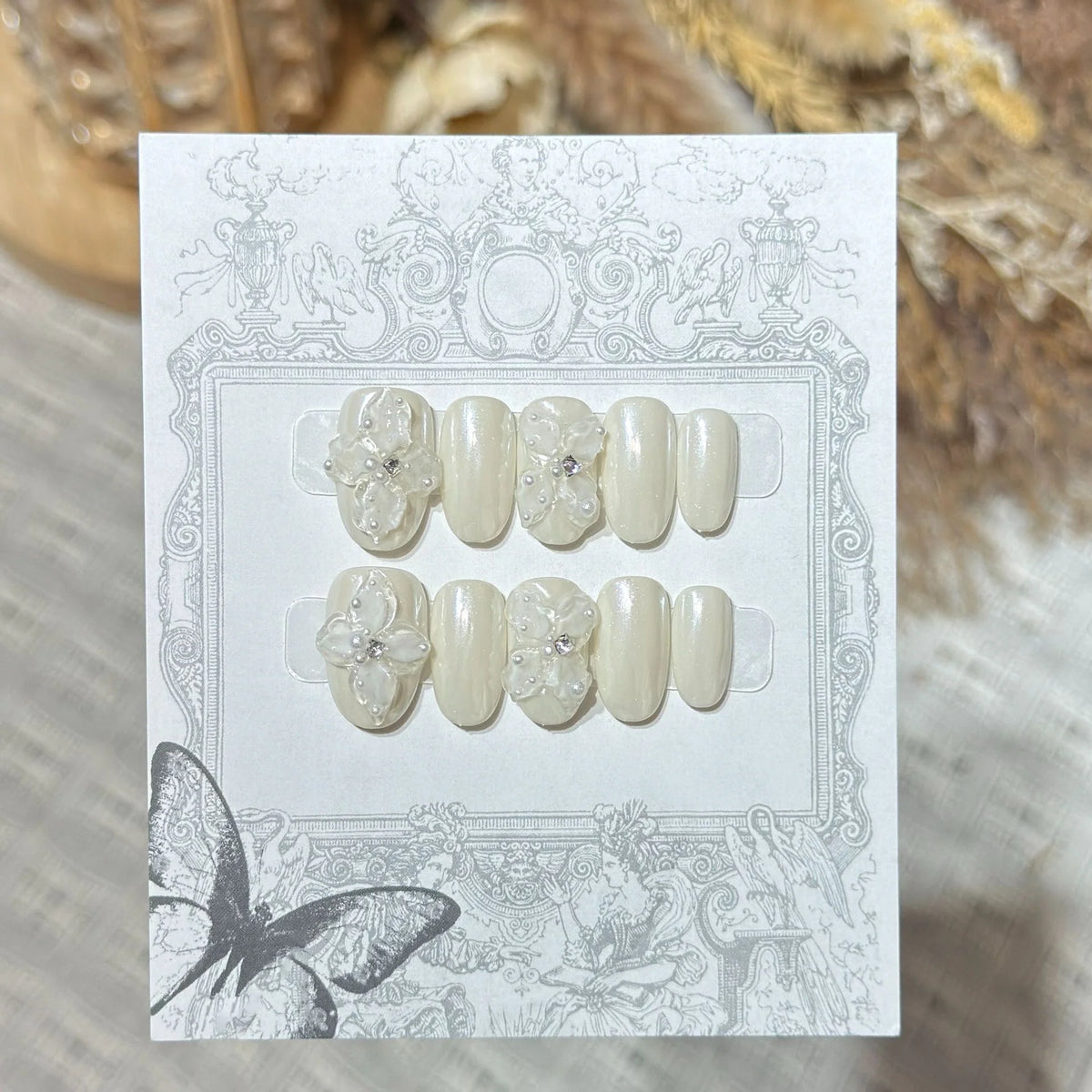 Press-On Nails Oval Floral Accent Reusable