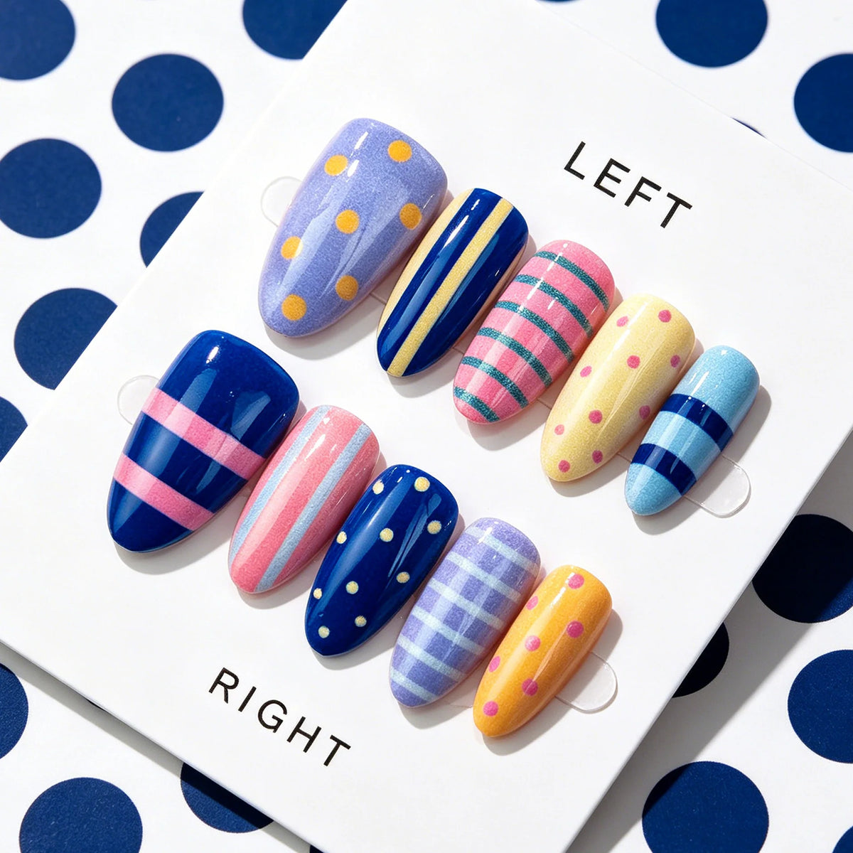 Press-On Nails Patterned Stripes & Polka Dots Reusable