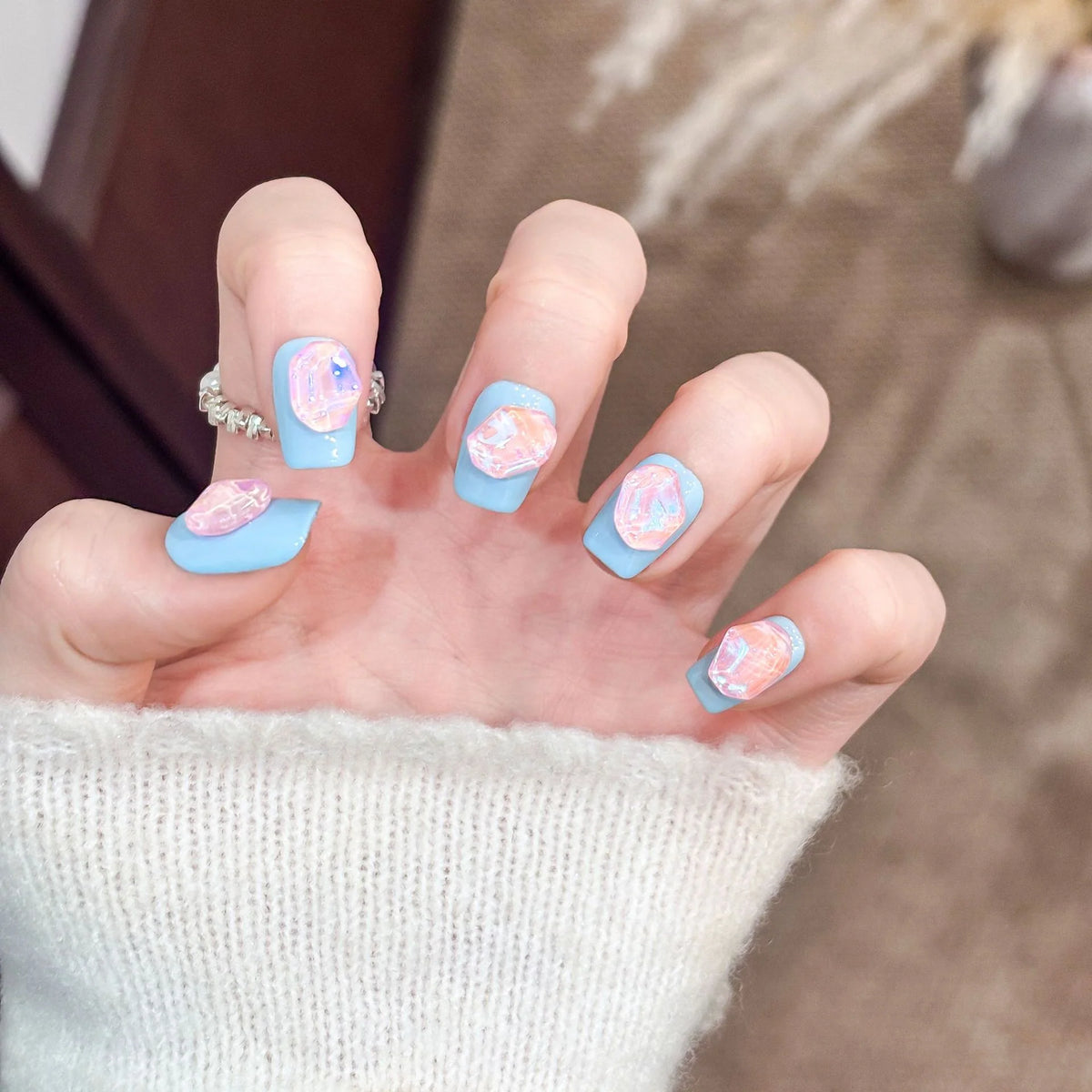 Press-On Nails Peacock Feather Design Easy-Apply & Long-Lasting