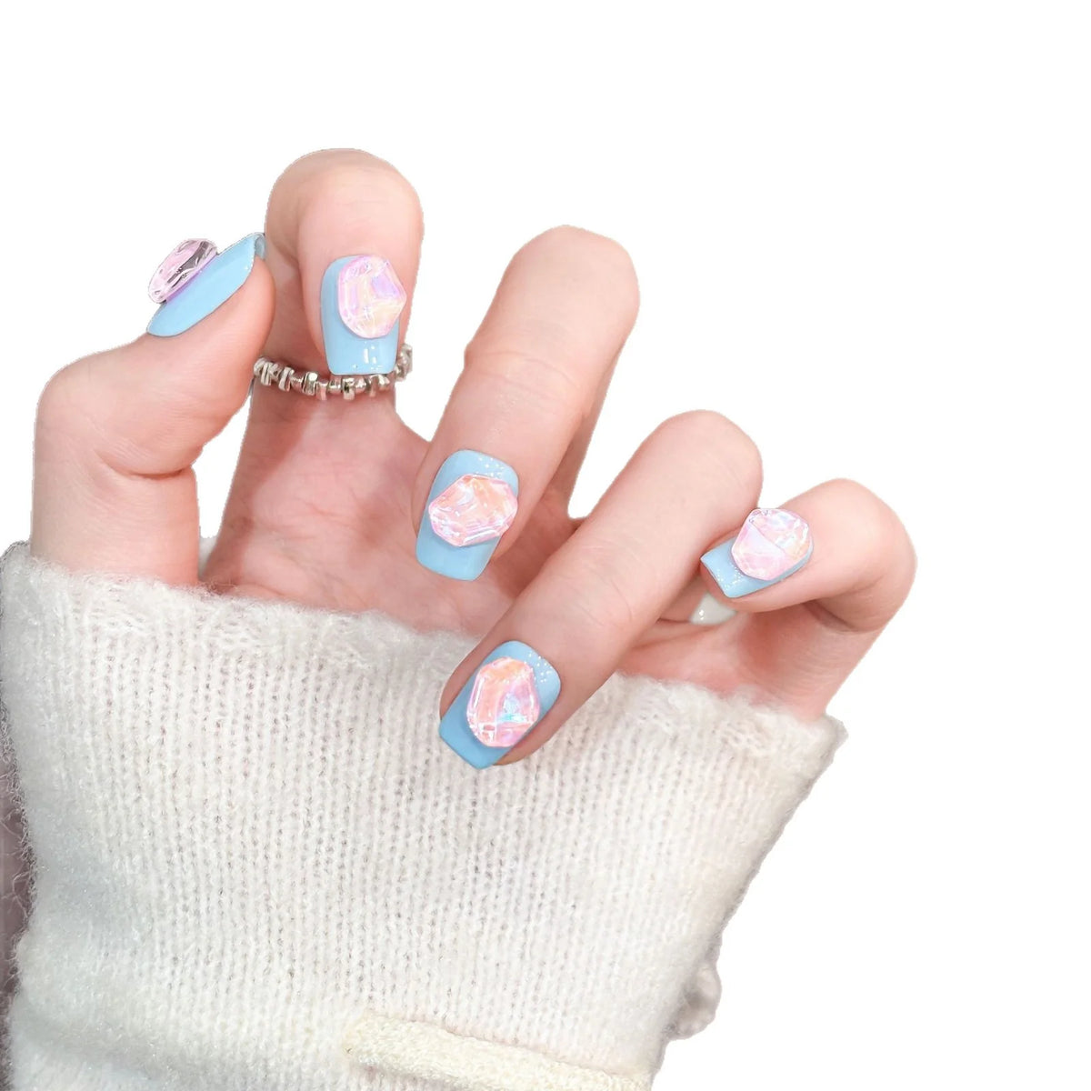 Press-On Nails Peacock Feather Design Easy-Apply & Long-Lasting