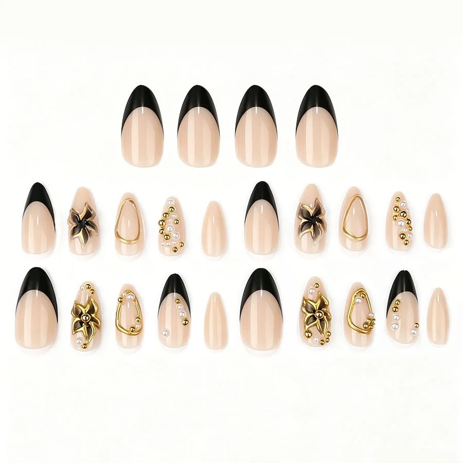 Press-On Nails Pearl & Gold Accents Easy Apply