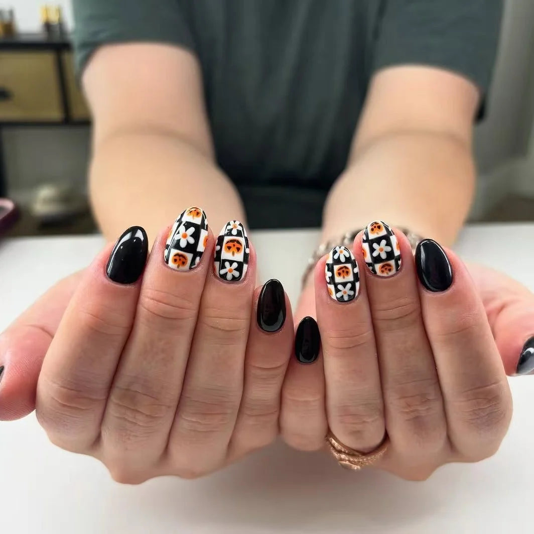 Press-On Nails Peel-And-Stick Floral & Halloween Designs