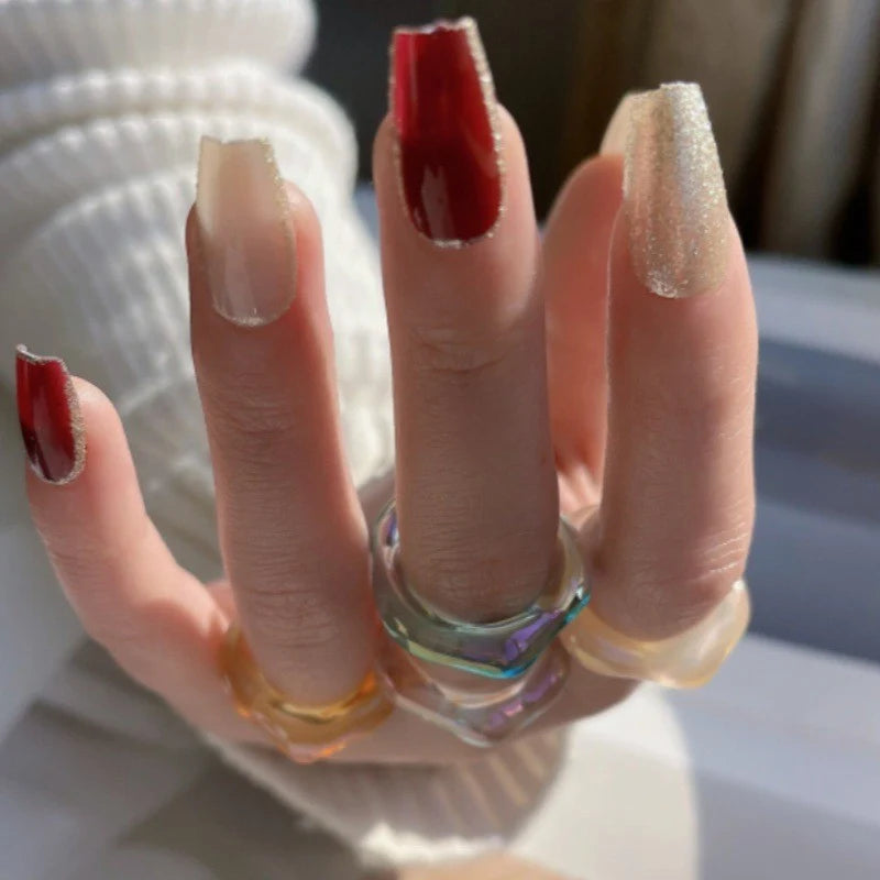 Press-On Nails Peel-And-Stick Gradient Gold Glitter 30-Piece