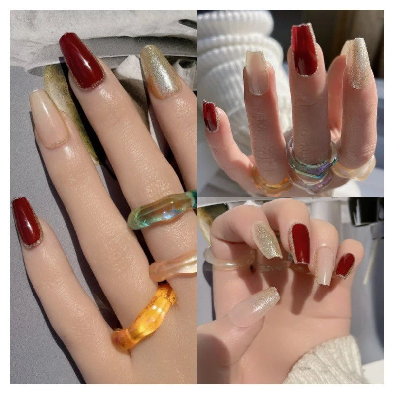 Press-On Nails Peel-And-Stick Gradient Gold Glitter 30-Piece