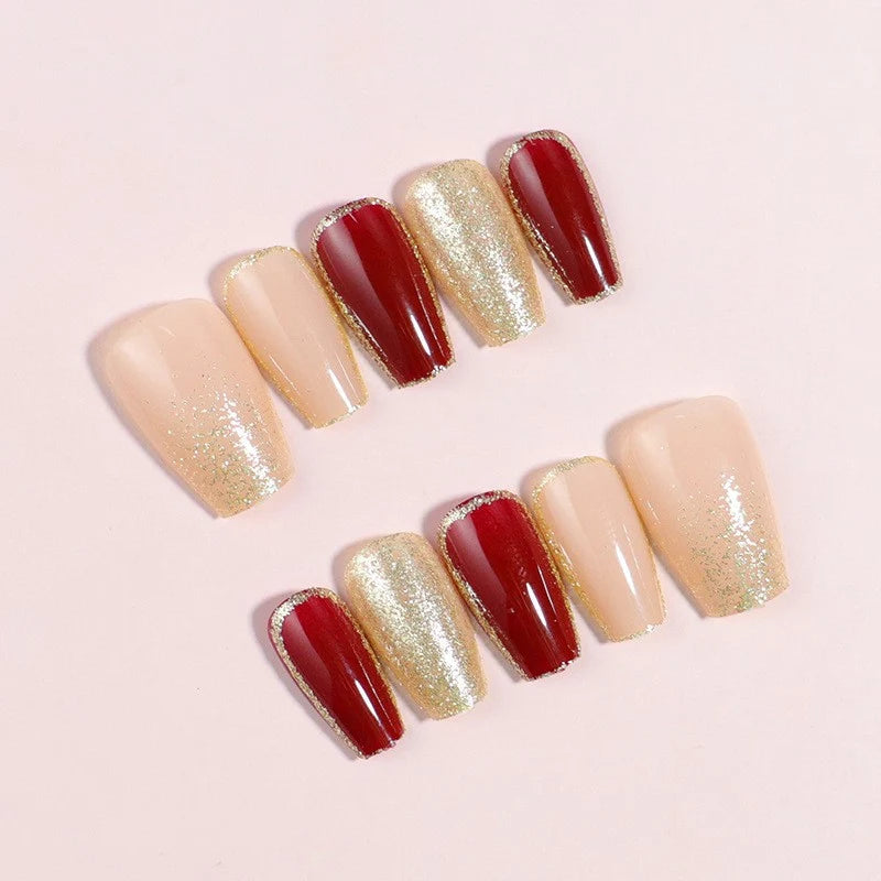 Press-On Nails Peel-And-Stick Gradient Gold Glitter 30-Piece
