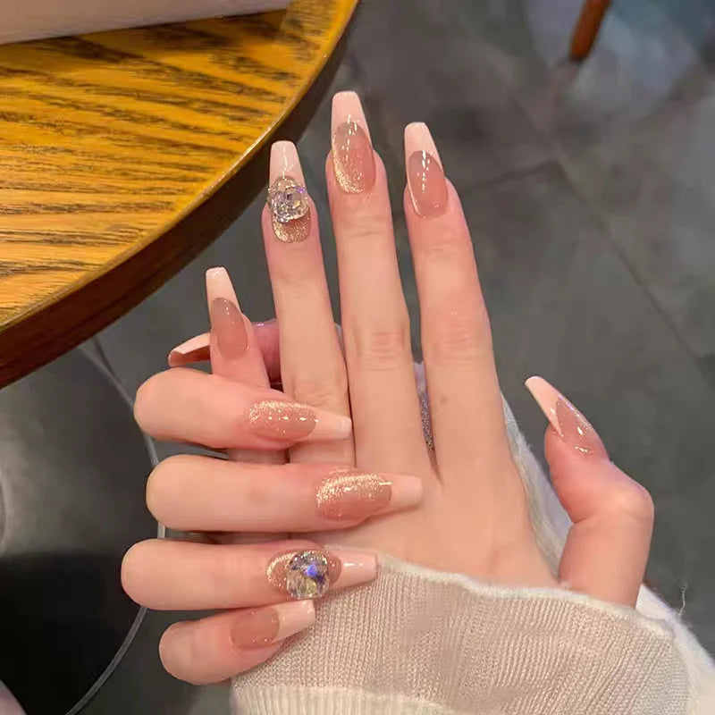 Press-On Nails Peel-And-Stick Natural Pink Sparkle
