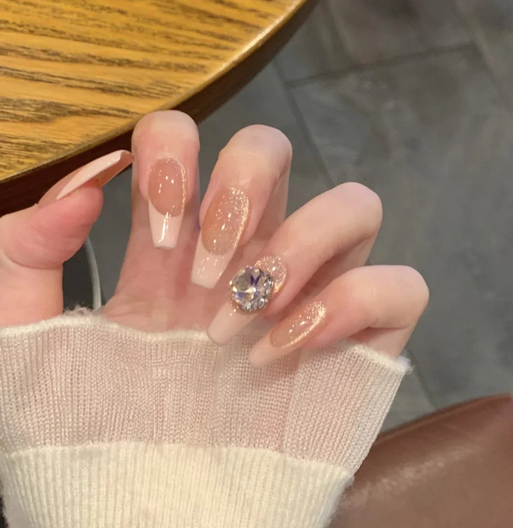 Press-On Nails Peel-And-Stick Natural Pink Sparkle