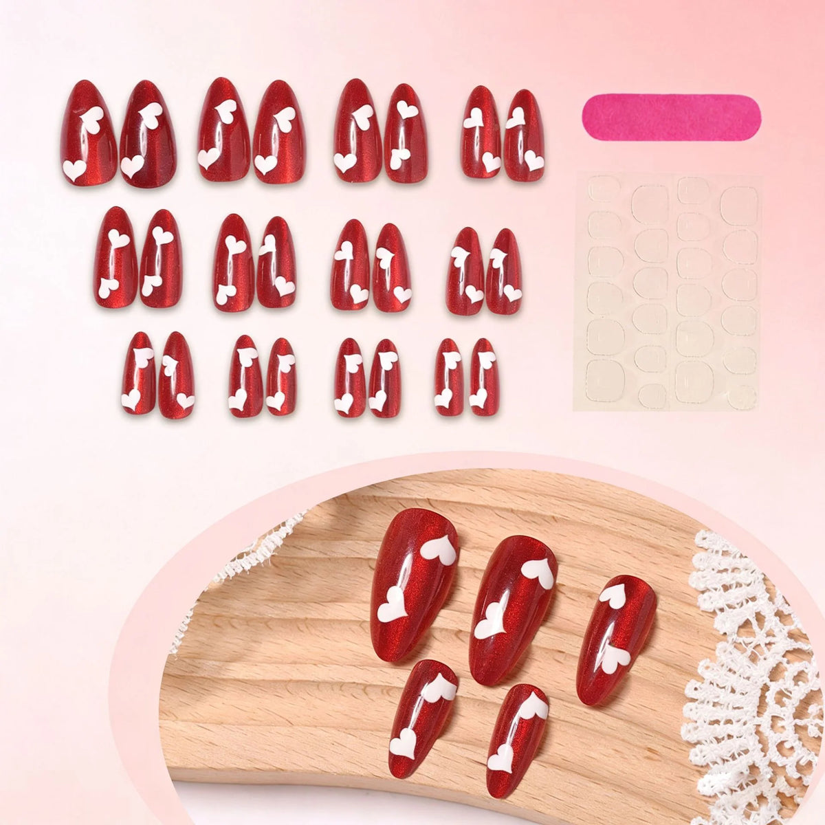Press-On Nails Peel-And-Stick Reusable Heart Design