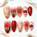 Press-On Nails Peel-And-Stick Reusable Red Floral & Bow Designs