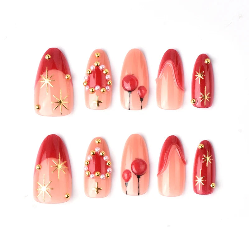 Press-On Nails Peel-Off Adhesive Heart Motif & Pearl Accents
