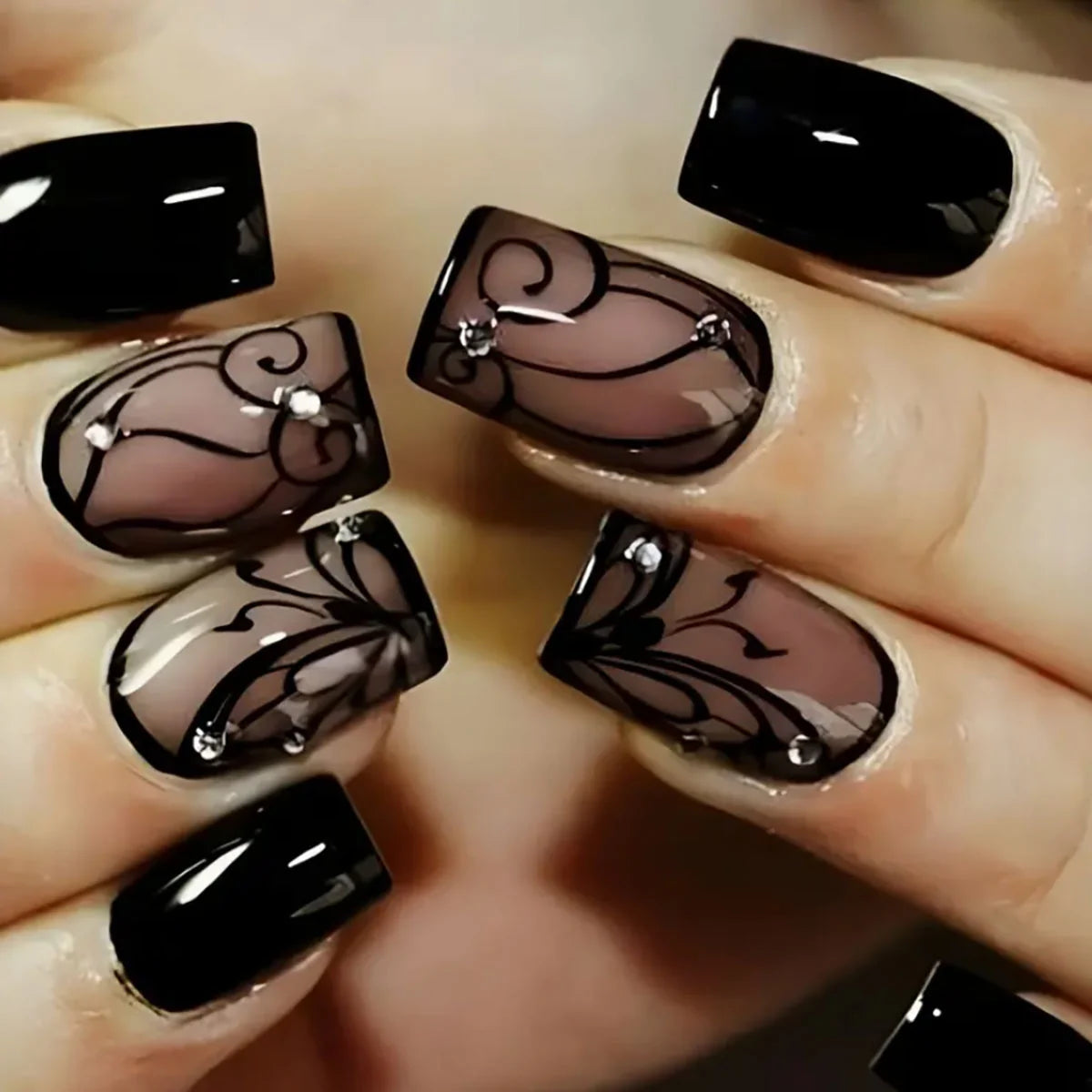 Press-On Nails Peel & Stick Floral Design