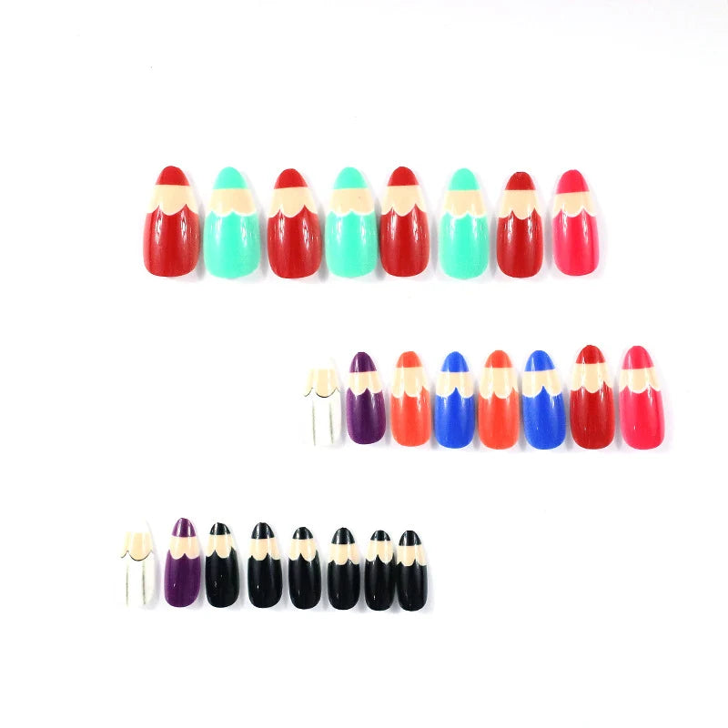 Press-On Nails Pencil-Themed High-Gloss 24-Piece