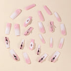 Press-On Nails Pink & Clear Rhinestone Floral Pre-Applied Adhesive