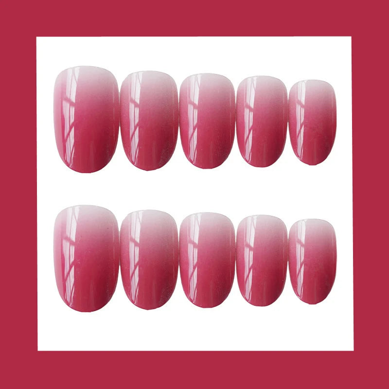 Press-On Nails Pink Ombre Glossy Finish Adhesive Backing