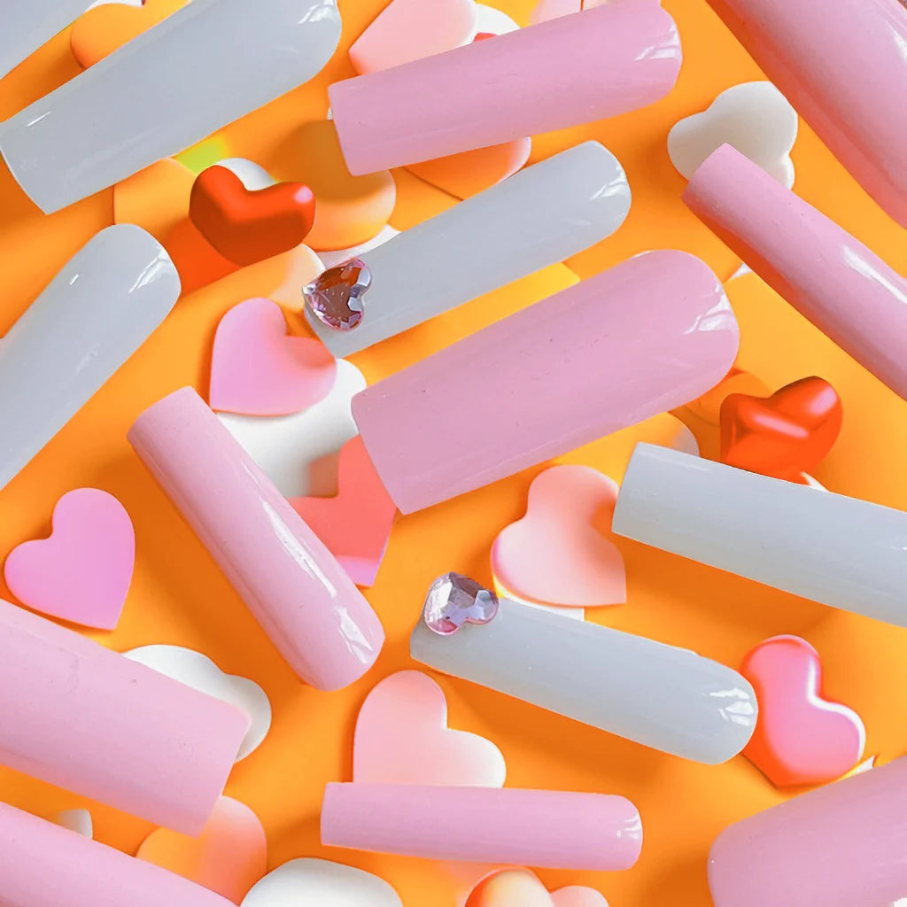Press-On Nails Pink Ombre Heart Accents Comfort Fit