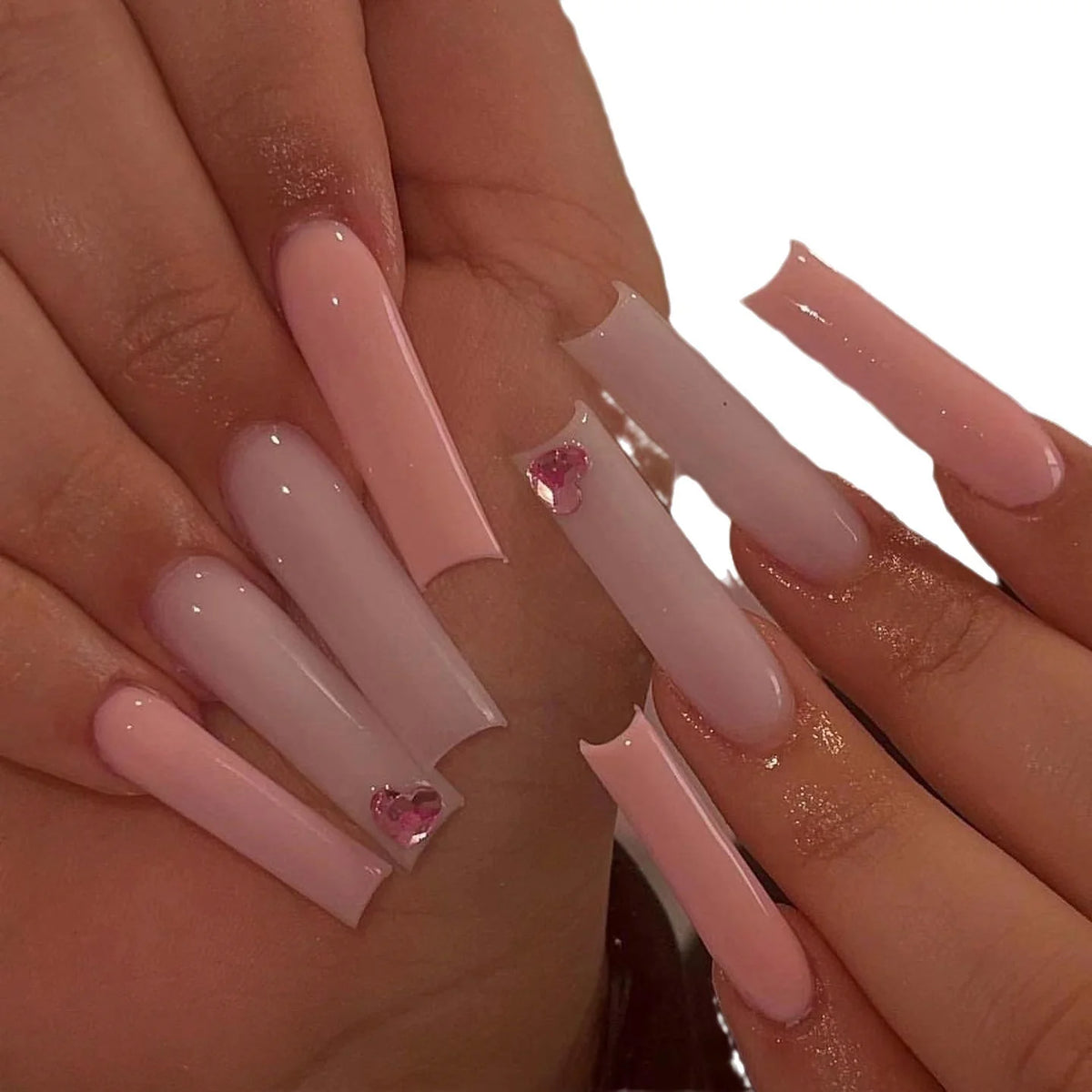 Press-On Nails Pink Ombre Heart Accents Comfort Fit