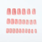 Press-On Nails Pink Rhinestone No Glue Multi-Size