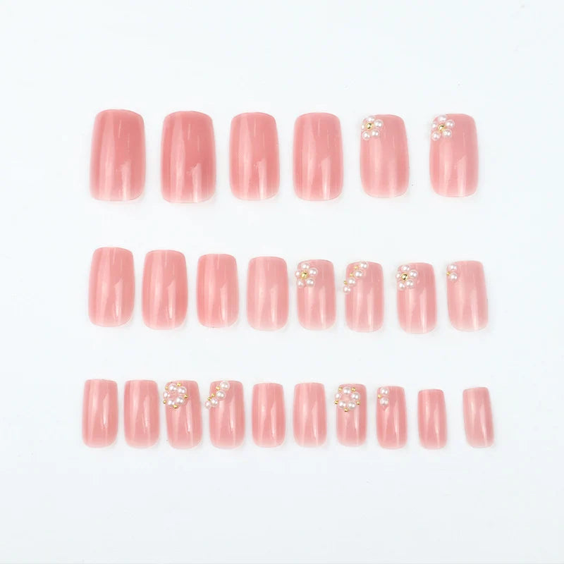 Press-On Nails Pink Rhinestone No Glue Multi-Size