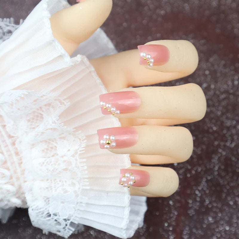 Press-On Nails Pink Rhinestone No Glue Multi-Size
