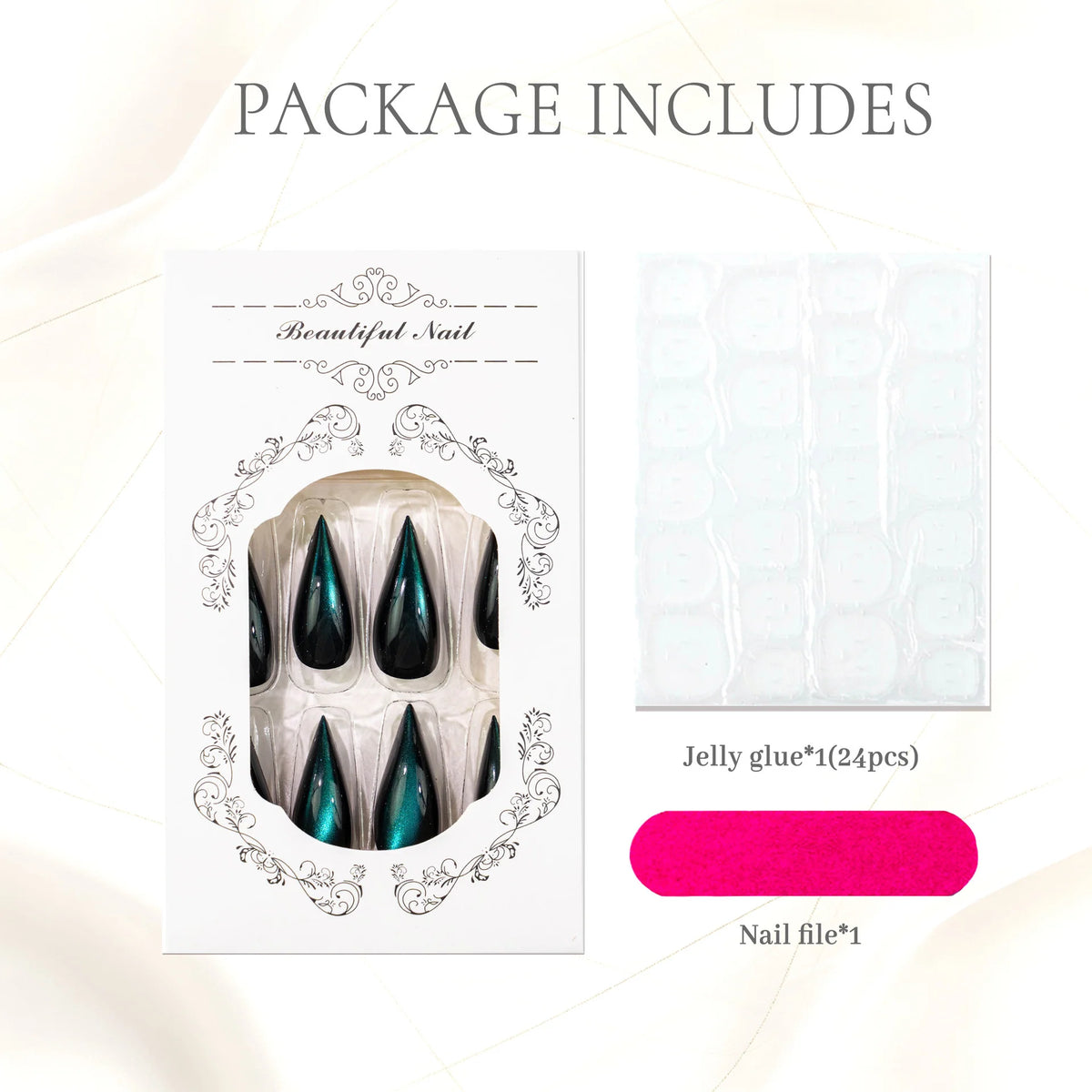 Press-On Nails Pointed 24-Piece Kit With Glue & File