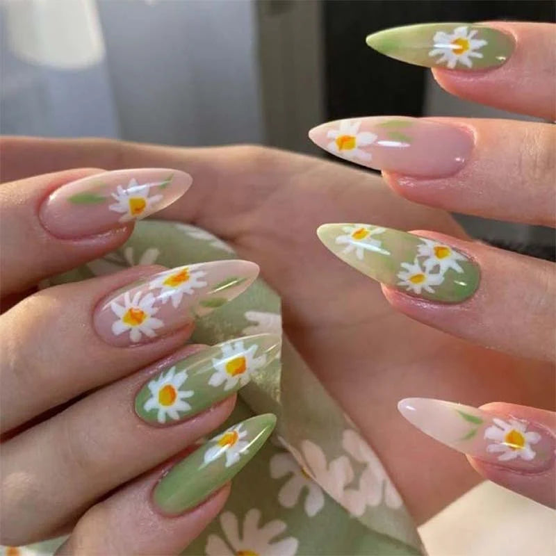 Press-On Nails Pointed Floral Easy Peel