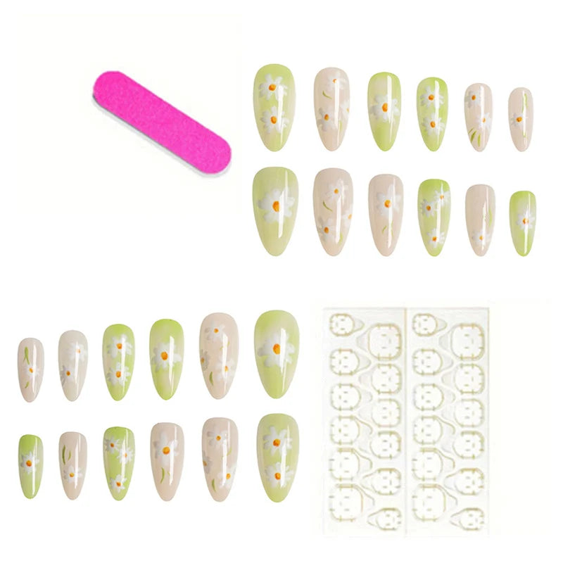 Press-On Nails Pointed Floral Easy Peel