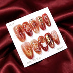 Press-On Nails Pointed Floral & Metallic Self-Adhesive